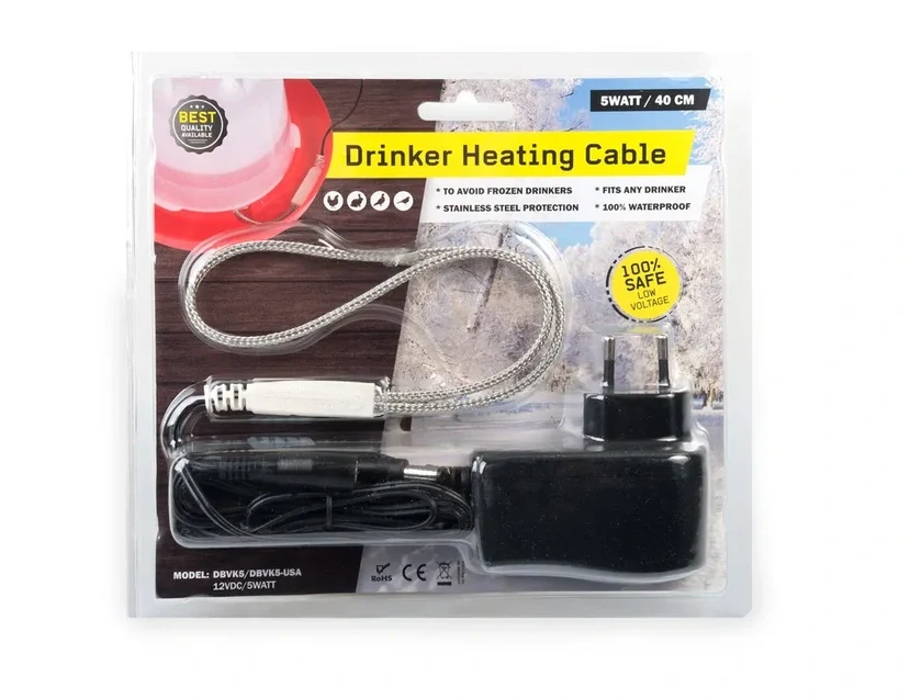 Vyhřívací topný kabel 12/5W s adaptérem, nerezové opletení
