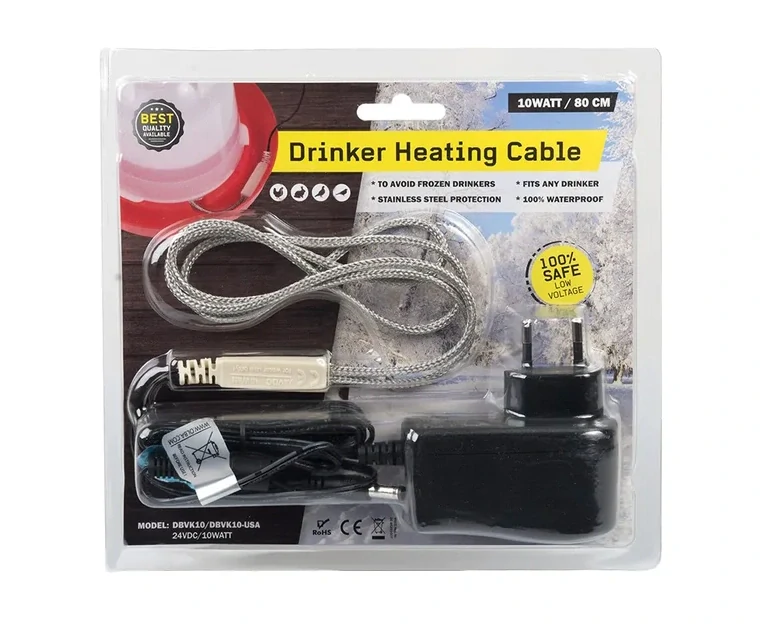 Vyhřívací topný kabel 24V/10W s adaptérem, nerezové opletení