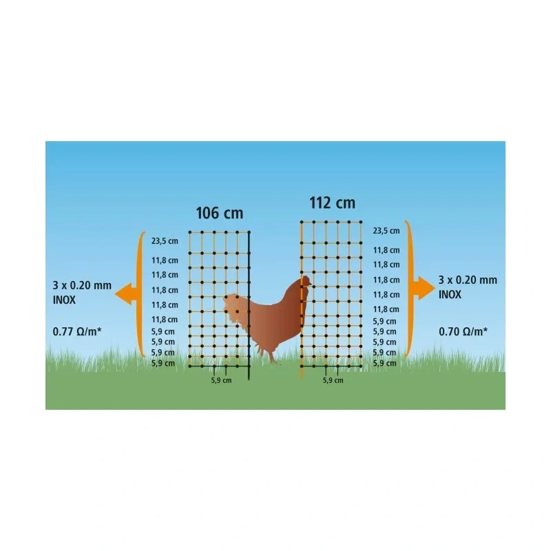 Síť vodivá pro drůbež 106 cm, 50 m, oranžová, 2 hroty